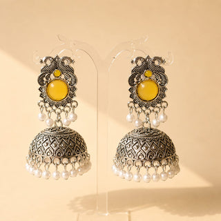 Georgina Yellow German Silver Jhumka Earrings