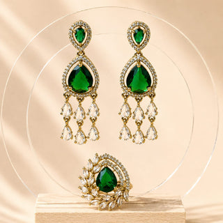 Ginny Dark Green CZ Diamond Simulant Earrings and Ring Set