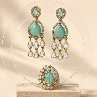 Ginny Mint Green CZ Diamond Simulant Earrings and Ring Set