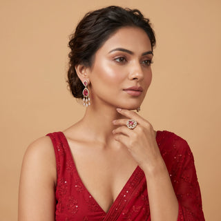 Ginny Red CZ Diamond Simulant Earrings and Ring Set