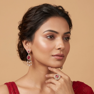 Ginny Red CZ Diamond Simulant Earrings and Ring Set