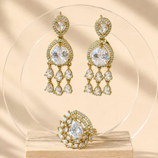 Ginny White CZ Diamond Simulant Earrings and Ring Set