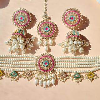 Gisella Multicolour Polki Jhumka Choker Necklace Set