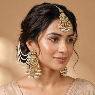 Elsia Gold Baahubali Polki Tikka Set (with Detachable Hair Chain)
