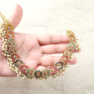 Gwyneth Multicolour Polki Necklace Set with Tikka