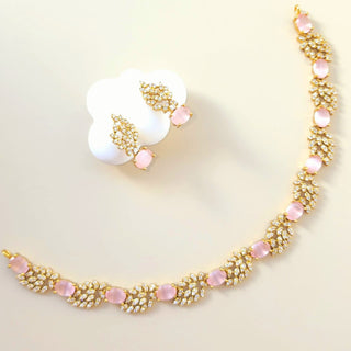 Gwyneth Pink Gold Finish CZ Diamond Simulant Necklace Set