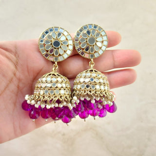 Haley Purple Baahubali Mirror Jhumki Tikka Set (detachable hair chain)