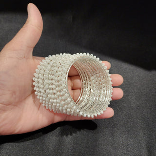 Hannah White Silver Bangles (Set of 10) (2.4, 2.6, 2.8)