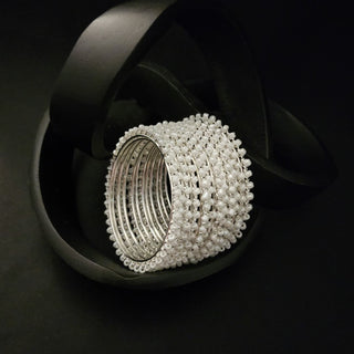 Hannah White Silver Bangles (Set of 10) (2.4, 2.6, 2.8)