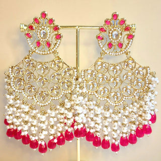 Hazel Hot Pink Kundan Earrings