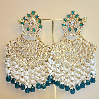 Hazel Teal Blue Kundan Earrings