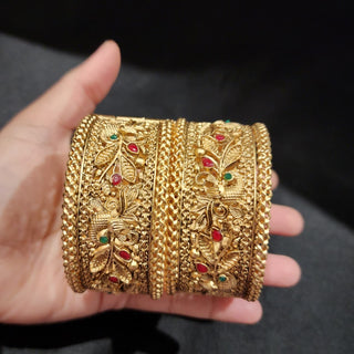 Helena Peacock Gold Kada Openable Bangle Set (2.4, 2.8)
