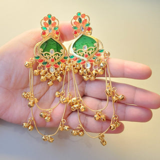 Helsa Green Kashmiri Gold Finish Earrings