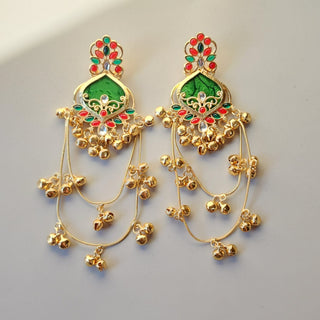 Helsa Green Kashmiri Gold Finish Earrings