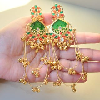 Helsa Green Kashmiri Gold Finish Earrings