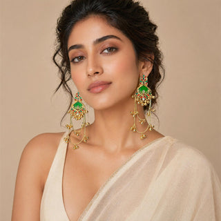 Helsa Green Kashmiri Gold Finish Earrings
