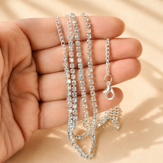 Harriet diamond simulant silver finish kamar bandh clasp and chain detail