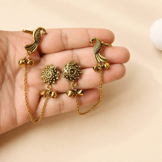 Idris Gold Lightweight & Easy to Wear Drop Chain Ear Cuff Earrings