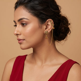 Idris Gold Lightweight & Easy to Wear Drop Chain Ear Cuff Earrings