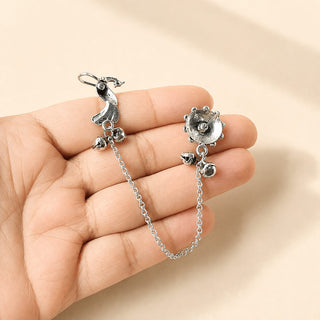 Idris Silver Lightweight & Easy to Wear Drop Chain Ear Cuff Earrings