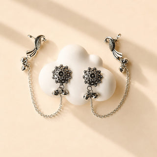 Idris Silver Lightweight & Easy to Wear Drop Chain Ear Cuff Earrings
