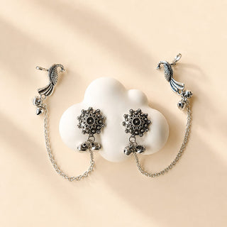Idris Silver Lightweight & Easy to Wear Drop Chain Ear Cuff Earrings