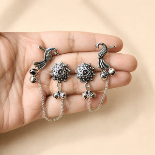 Idris Silver Lightweight & Easy to Wear Drop Chain Ear Cuff Earrings