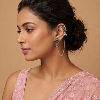 Idris Silver Lightweight & Easy to Wear Drop Chain Ear Cuff Earrings