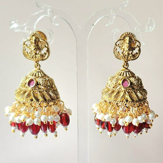Imogen Dark Red Temple Jhumka Earrings
