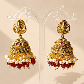 Imogen Dark Red Temple Jhumka Earrings