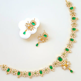 Inaya Green CZ Diamond Simulant Necklace Set