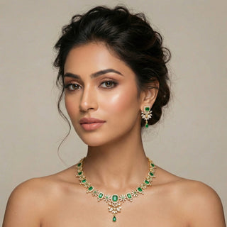 Inaya Green CZ Diamond Simulant Necklace Set