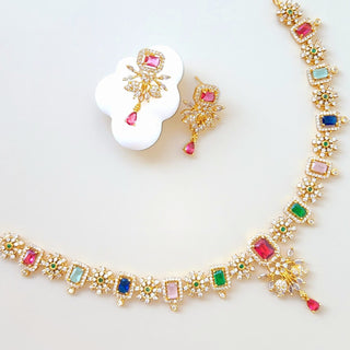 Inaya Multicolour CZ Diamond Simulant Necklace Set