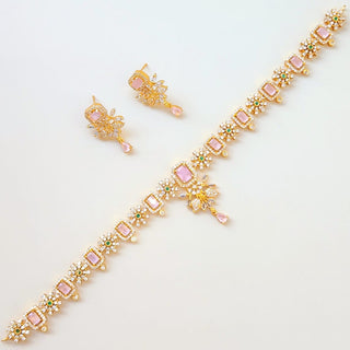 Inaya Pink CZ Diamond Simulant Necklace Set