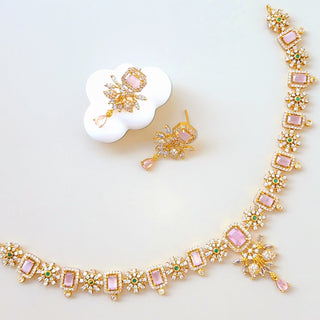 Inaya Pink CZ Diamond Simulant Necklace Set