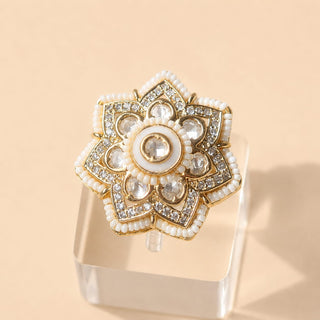Ingrid White 20k Gold Plated CZ Diamond Adjustable Ring