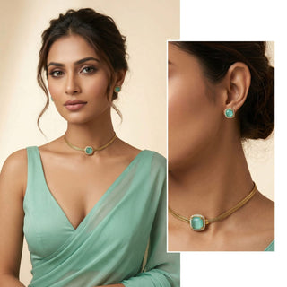 Irene Mint Green CZ Choker Diamond Simulant Necklace Set