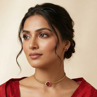 Irene Red CZ Choker Diamond Simulant Necklace Set