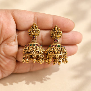 Irvini Multicolour Temple Jhumka Earrings