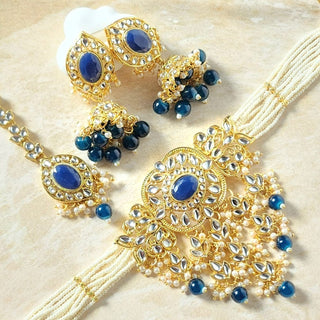 Isha Blue Kundan Choker Necklace Set with Tikka
