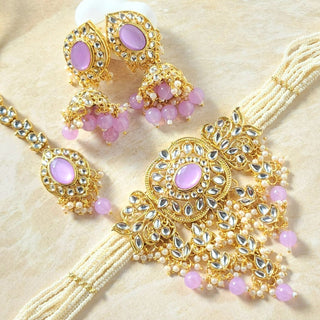 Isha Light Purple Kundan Choker Necklace Set with Tikka