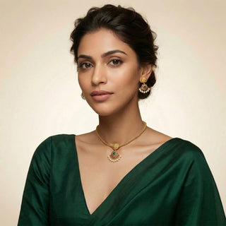 Iva Multicolour Gold Finish CZ Diamond Temple Necklace Set