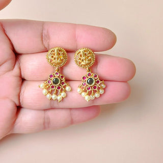 Iva Multicolour Gold Finish CZ Diamond Temple Necklace Set