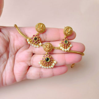 Iva Multicolour Gold Finish CZ Diamond Temple Necklace Set