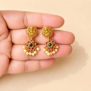 Iva Multicolour Gold Finish CZ Diamond Temple Necklace Set