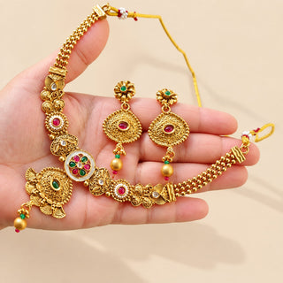 Jacie Multicolour Kemp Rajwadi Gold Finish Necklace Set