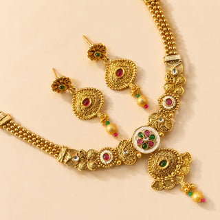 Jacie Multicolour Kemp Rajwadi Gold Finish Necklace Set