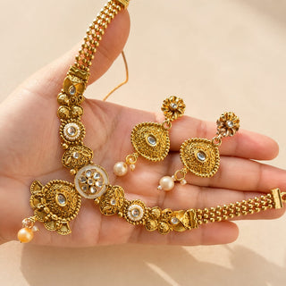 Jacie White Kemp Rajwadi Gold Finish Necklace Set