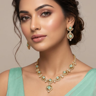 Jade Mint Green CZ Diamond Simulant Necklace Set