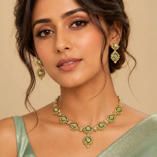 Jade Mint Green CZ Diamond Simulant Necklace Set